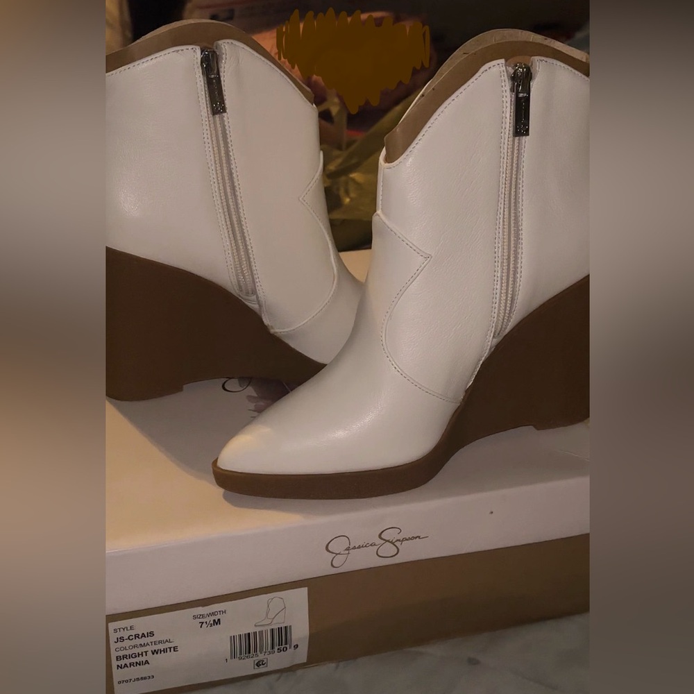 Jessica Simpson White Wedge Boots